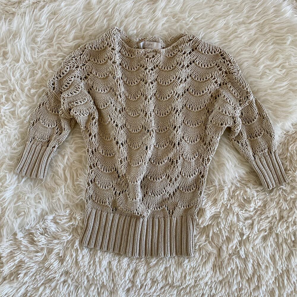 Ann Taylor Loft Cotton Scallop Knit Sweater, size S